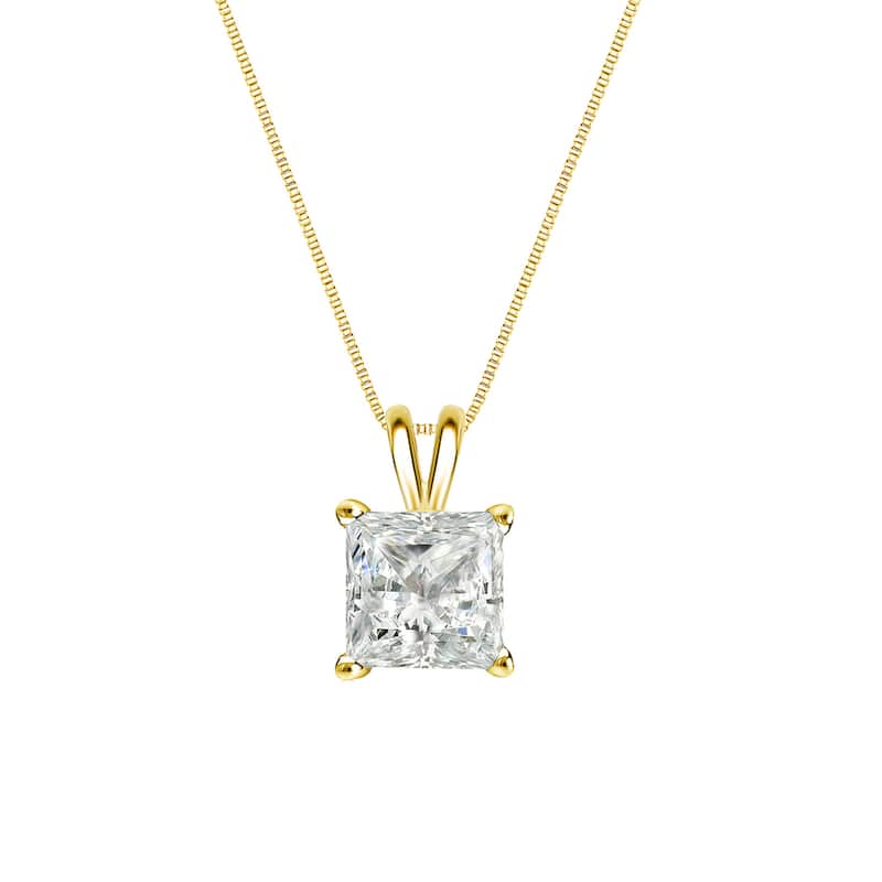 Auriya 14k Gold 1/4ctw Princess-cut Solitaire Diamond Necklace (I-J, I1-I2)