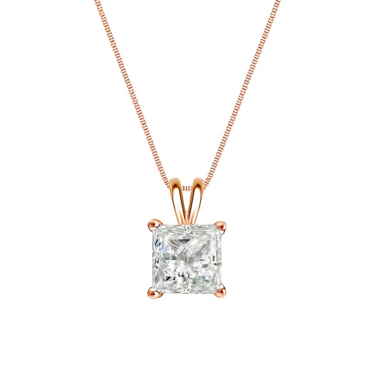 Auriya 14k Gold 1/4ctw Princess-cut Solitaire Diamond Necklace (I-J, I1-I2)