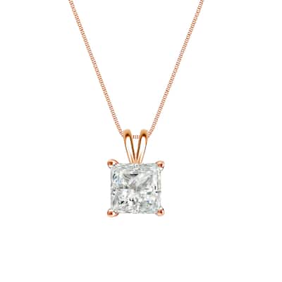 Auriya 14k Gold 1/4ctw Princess-cut Solitaire Diamond Necklace (I-J, I1-I2)
