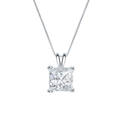 Auriya 14k Gold 1/3ctw Princess-cut Solitaire Diamond Necklace (H-I, SI1-SI2)