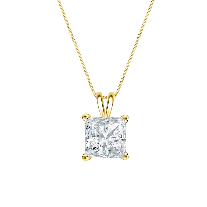 Auriya 14k Gold 1/3ctw Princess-cut Solitaire Diamond Necklace (H-I, SI1-SI2)
