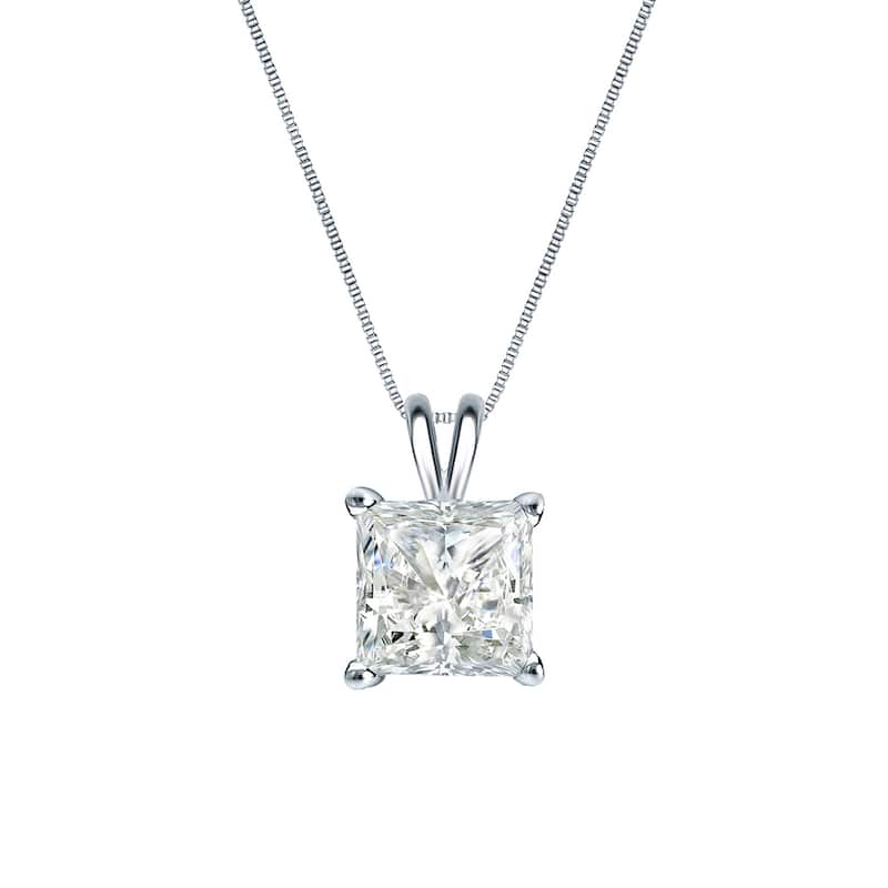 Auriya 14k Gold 1/3ctw Princess-cut Solitaire Diamond Necklace (I-J, SI2-SI3)