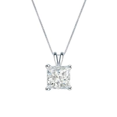 Auriya 14k Gold 1/3ctw Princess-cut Solitaire Diamond Necklace (I-J, SI2-SI3)