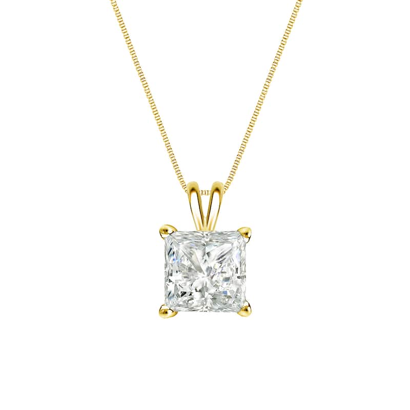 Auriya 14k Gold 1/3ctw Princess-cut Solitaire Diamond Necklace (I-J, SI2-SI3)