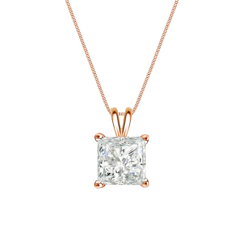 Auriya 14k Gold 1/3ctw Princess-cut Solitaire Diamond Necklace (I-J, SI2-SI3)