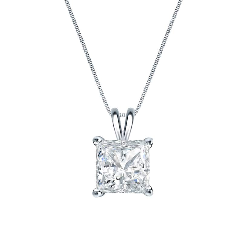 Auriya 14k Gold 1/2ctw Princess-cut Solitaire Diamond Necklace (H-I, SI1-SI2)