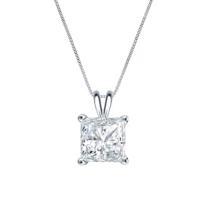 Auriya 14k Gold 1/2ctw Princess-cut Solitaire Diamond Necklace (H-I, SI1-SI2)
