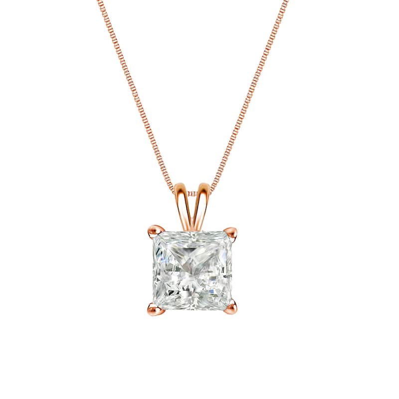 Auriya 14k Gold 1/3ctw Princess-cut Solitaire Diamond Necklace (I-J, I1-I2)