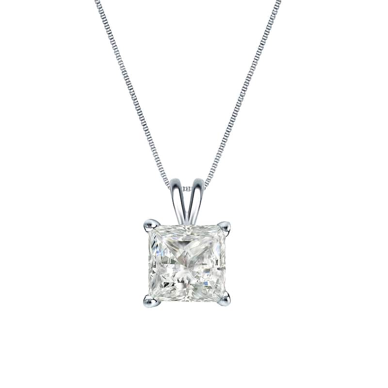 Auriya 14k Gold 1/3ctw Princess-cut Solitaire Diamond Necklace (I-J, I1-I2)