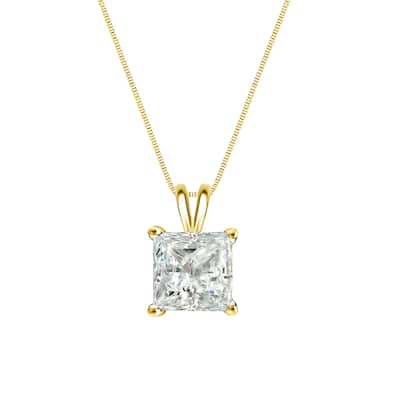Auriya 14k Gold 1/3ctw Princess-cut Solitaire Diamond Necklace (I-J, I1-I2)