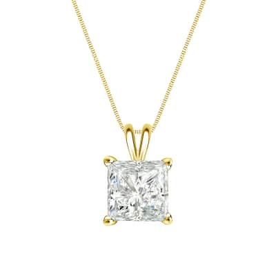 Auriya 14k Gold 1/2ctw Princess-cut Solitaire Diamond Necklace (I-J, SI2-SI3)