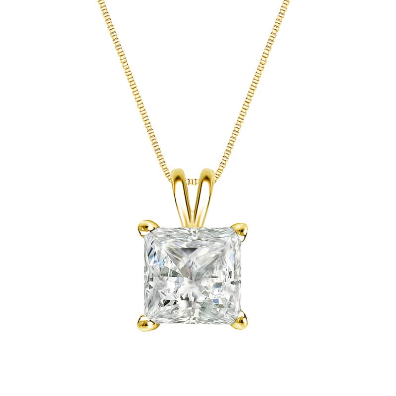 Auriya 14k Gold 1/2ctw Princess-cut Solitaire Diamond Necklace (I-J, I1-I2)