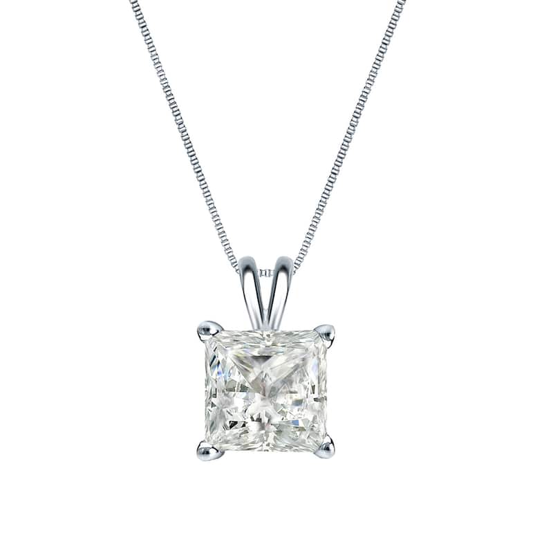 Auriya 14k Gold 1/2ctw Princess-cut Solitaire Diamond Necklace (I-J, I1-I2)