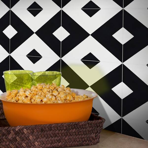 slide 2 of 17, Jadida in Black & White Handmade 8x8-in Moroccan Tile (Pack 12)