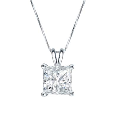 Auriya 14k Gold 3/4ctw Princess-cut Solitaire Diamond Necklace(H-I, SI1-SI2)