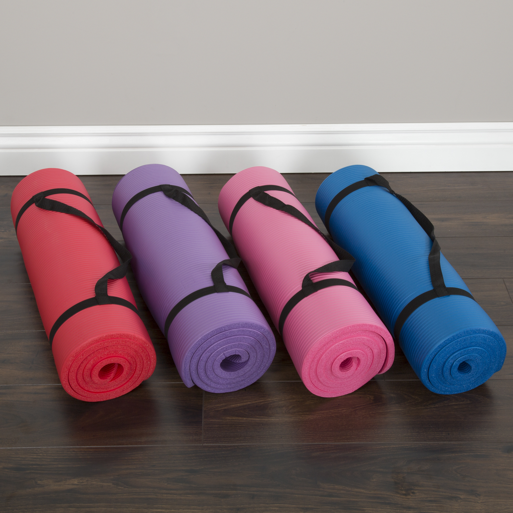 Wall Mount Yoga Mat Holder and Foam Roller Rack with 3 Hanging