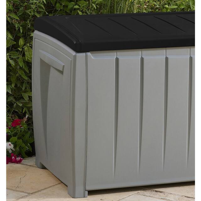 Keter Novel 90 Gallon Large Durable Resin Black and Grey Storage Deck Box For Lawn Garden Patio