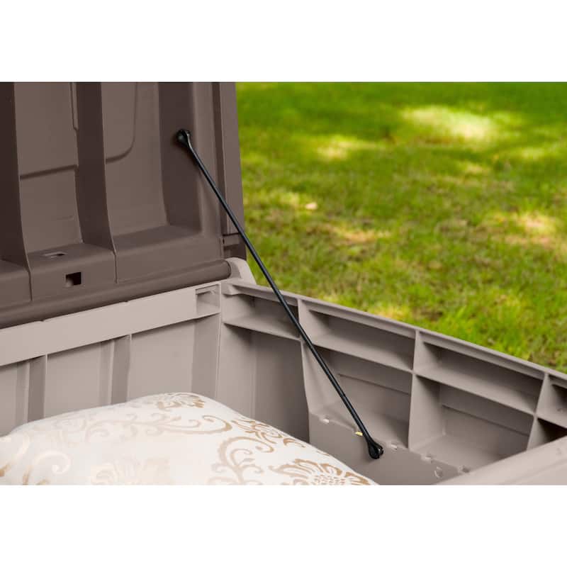 Keter Novel 90 Gallon Durable Resin Outdoor Storage Deck Box For Furniture and Supplies, Brown and Beige