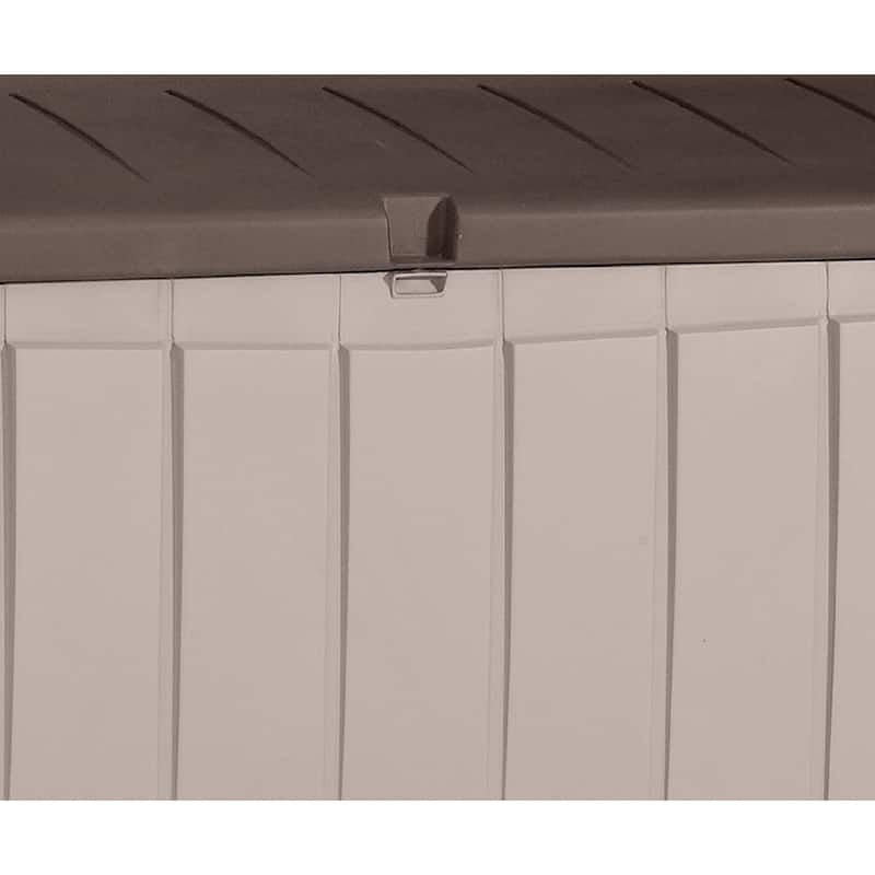 Keter Novel 90 Gallon Durable Resin Outdoor Storage Deck Box For Furniture and Supplies, Brown and Beige