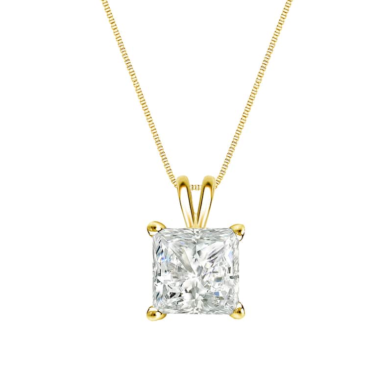 Auriya 14k Gold 3/4ctw Princess-cut Solitaire Diamond Necklace (I-J, SI2-SI3)