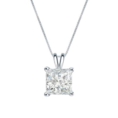 Auriya 14k Gold 3/4ctw Princess-cut Solitaire Diamond Necklace (I-J, SI2-SI3)