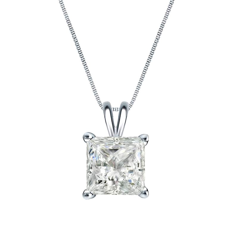 Auriya 14k Gold 3/4ctw Princess-cut Solitaire Diamond Necklace (I-J, I1-I2)