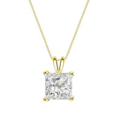 Auriya 14k Gold 3/4ctw Princess-cut Solitaire Diamond Necklace (I-J, I1-I2)