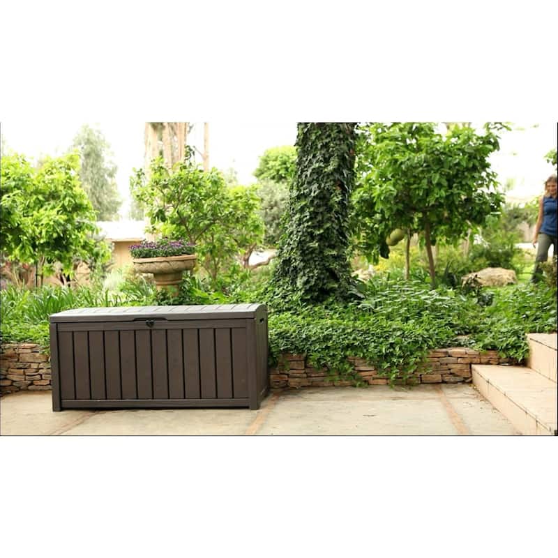 Keter Glenwood 101 Gallon Large Durable Resin Outdoor Storage Deck Box For Furniture and Supplies, Brown