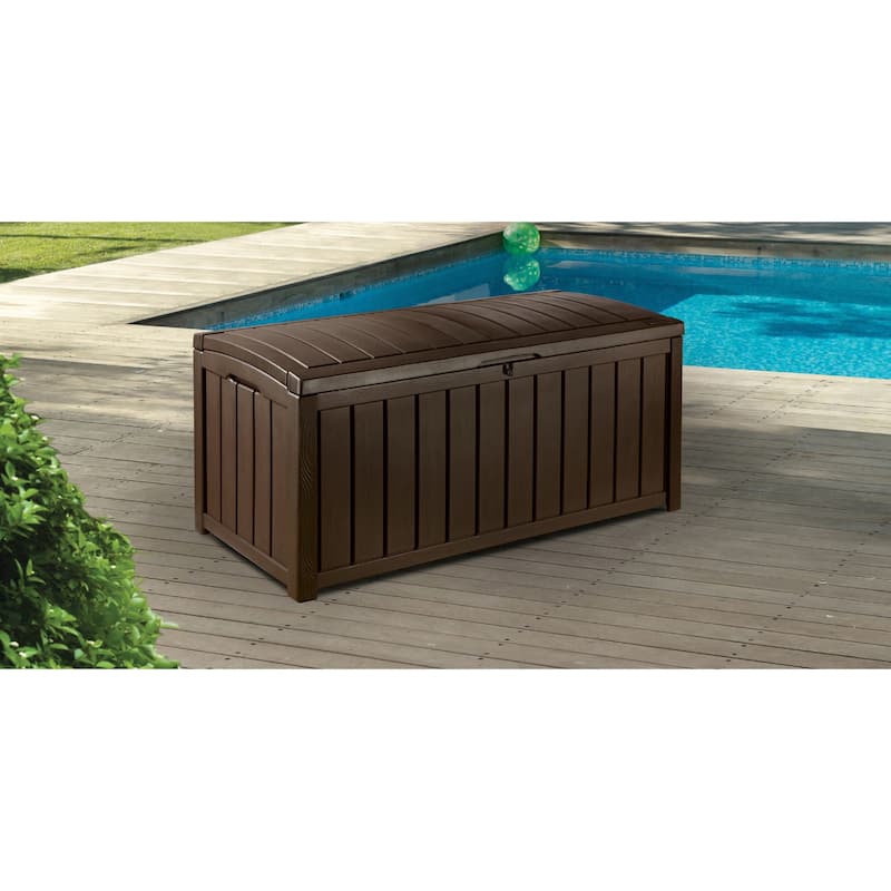 Keter Glenwood 101 Gallon Large Durable Resin Outdoor Storage Deck Box For Furniture and Supplies, Brown