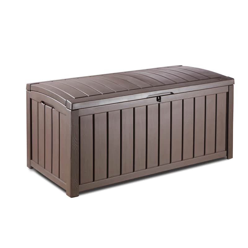 Keter Glenwood 101 Gallon Large Durable Resin Outdoor Storage Deck Box For Furniture and Supplies, Brown