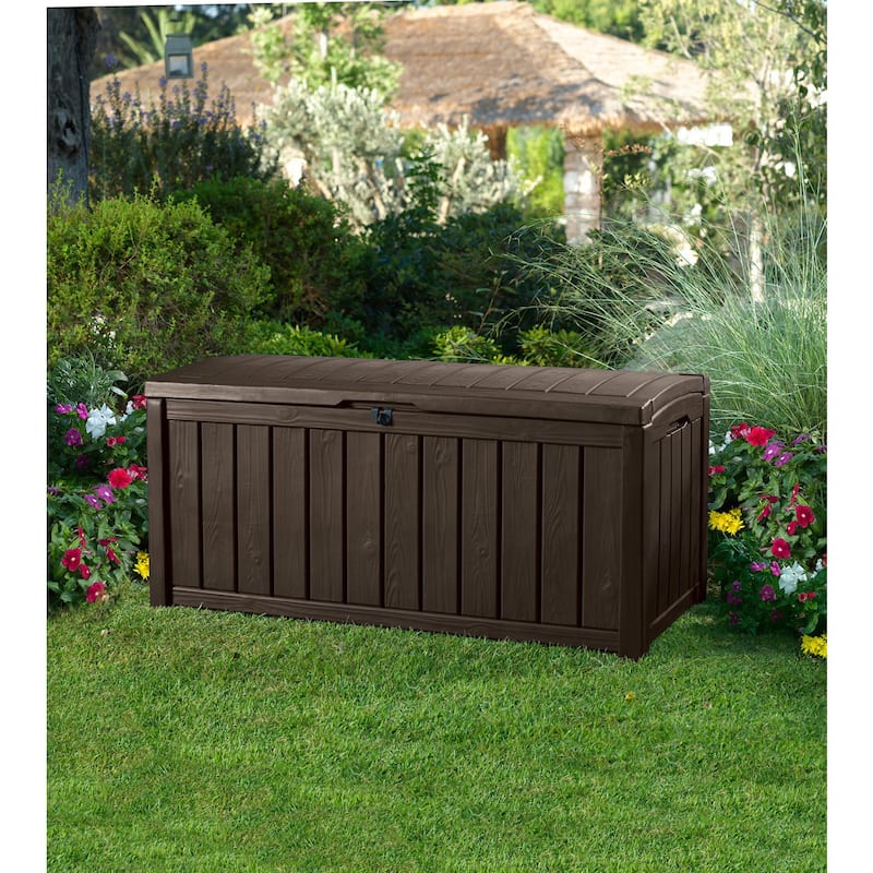 Keter Glenwood 101 Gallon Large Durable Resin Outdoor Storage Deck Box For Furniture and Supplies, Brown