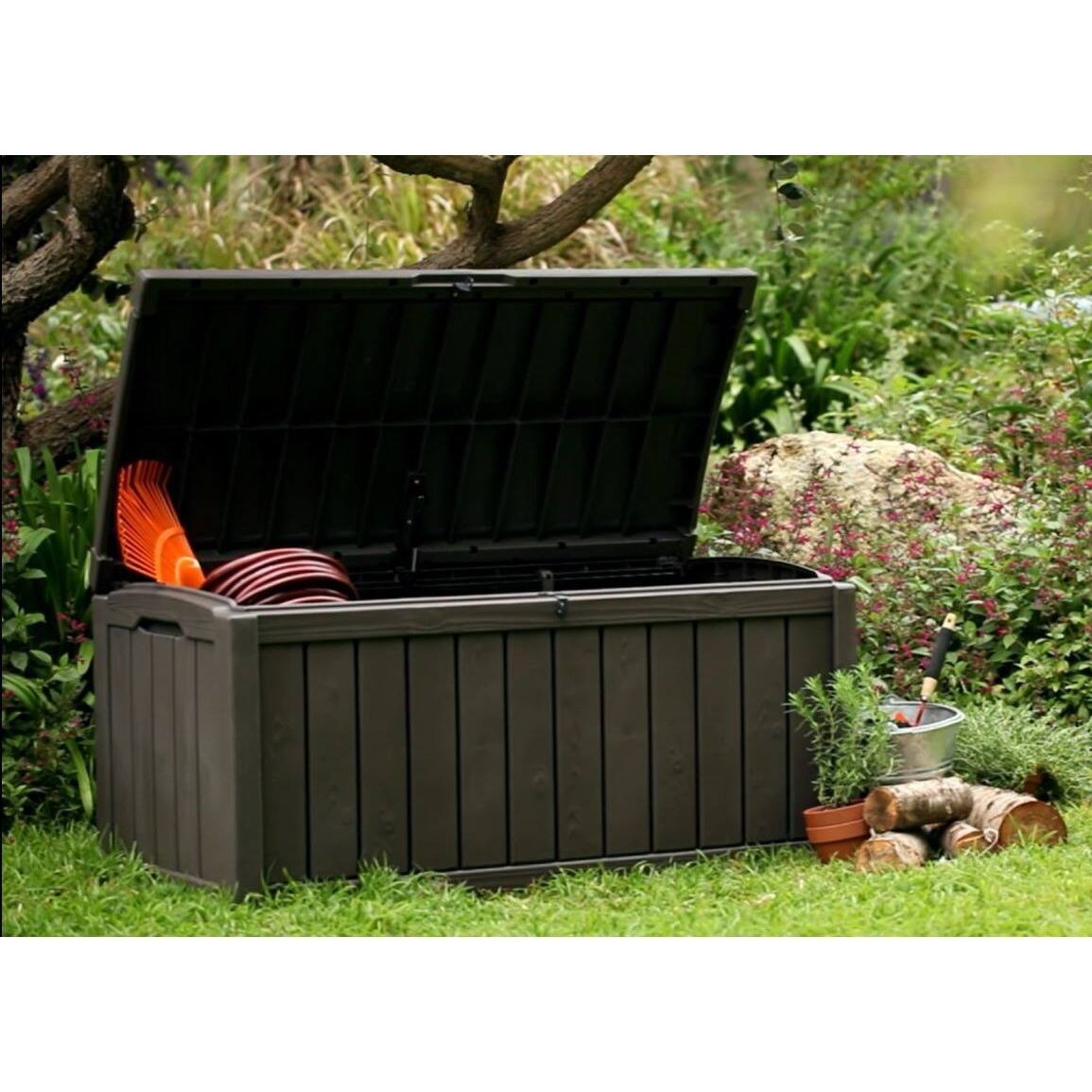 Keter Glenwood 101 Gallon Large Durable Resin Outdoor Storage Deck Box For Furniture and
