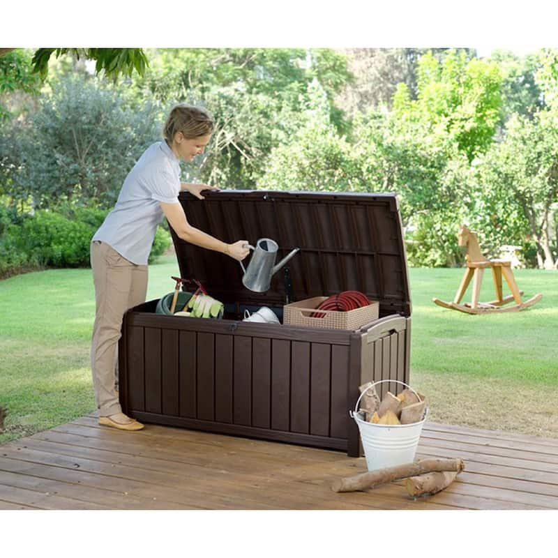Keter Glenwood 101 Gallon Large Durable Resin Outdoor Storage Deck Box For Furniture and Supplies, Brown