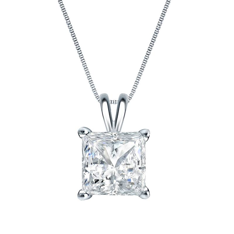 Auriya 14k Gold 1ctw Princess-cut Solitaire Diamond Necklace (H-I, SI1-SI2)