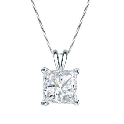 Auriya 14k Gold 1ctw Princess-cut Solitaire Diamond Necklace (H-I, SI1-SI2)