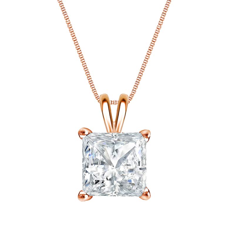 Auriya 14k Gold 1ctw Princess-cut Solitaire Diamond Necklace (H-I, SI1-SI2)