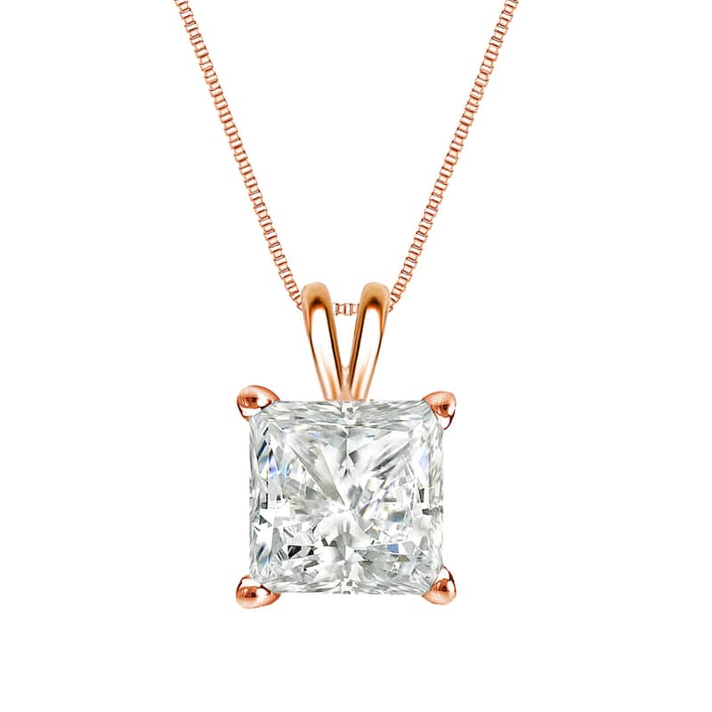 Auriya 14k Gold 1ctw Princess-cut Solitaire Diamond Necklace (I-J, SI2-SI3)