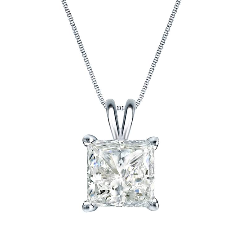 Auriya 14k Gold 1ctw Princess-cut Solitaire Diamond Necklace (I-J, SI2-SI3)