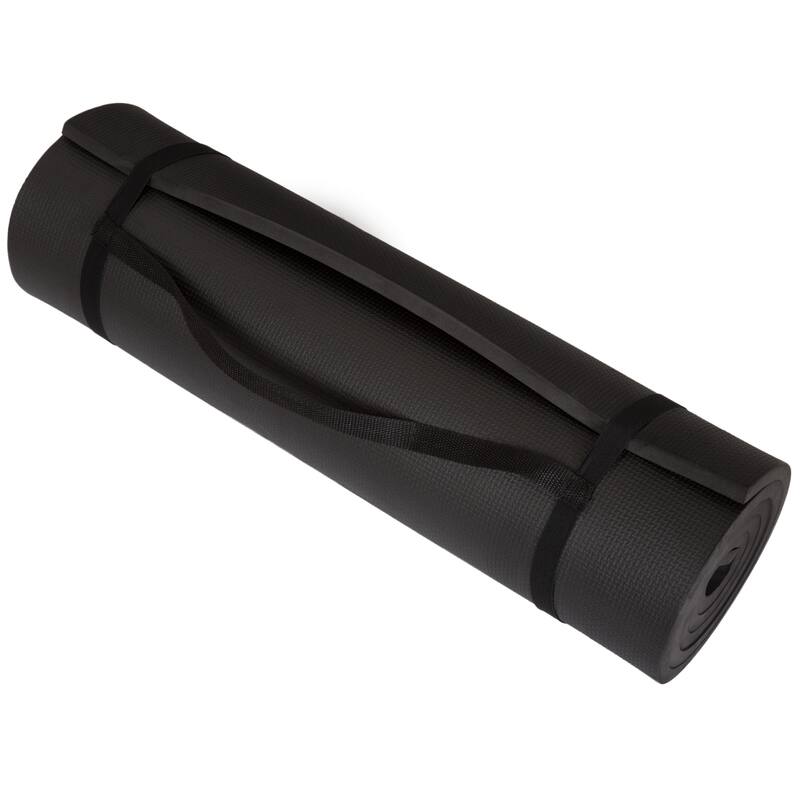 Thick Yoga Mat - Double Sided 1/2-Inch Workout Mat - 72x24-Inch Exercise Mat for Home Gym Fitness with Strap by Wakeman - Black