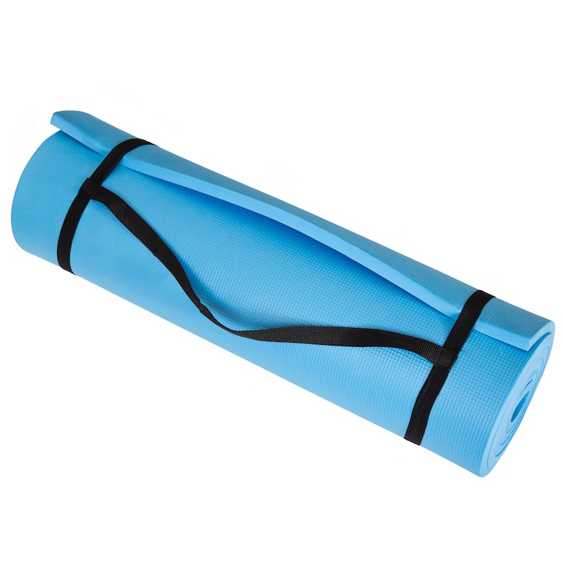 Thick Yoga Mat - Double Sided 1/2-Inch Workout Mat - 72x24-Inch Exercise Mat for Home Gym Fitness with Strap by Wakeman - Blue