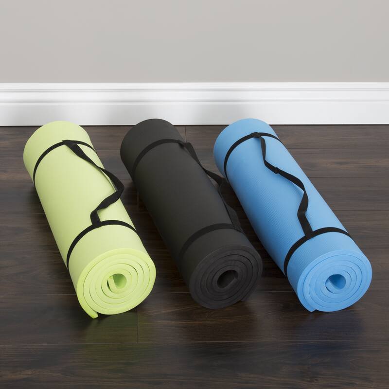 Thick Yoga Mat - Double Sided 1/2-Inch Workout Mat - 72x24-Inch Exercise Mat for Home Gym Fitness with Strap by Wakeman