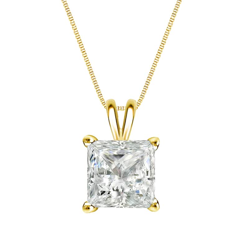 Auriya 14k Gold 1ctw Princess-cut Solitaire Diamond Necklace (I-J, I1-I2)