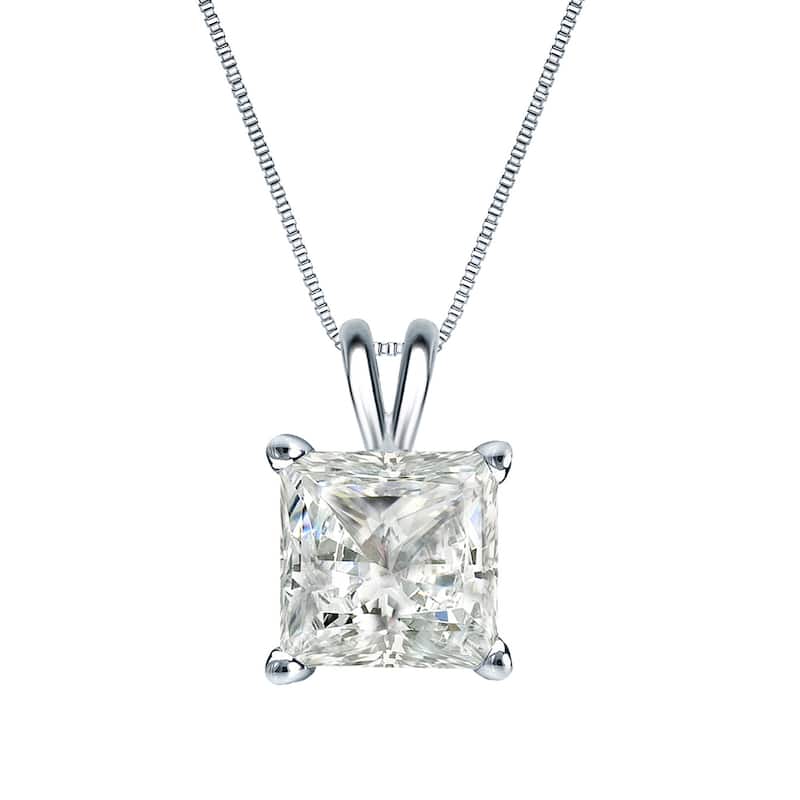 Auriya 14k Gold 1ctw Princess-cut Solitaire Diamond Necklace (I-J, I1-I2)