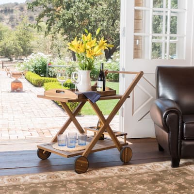 Evvie Natural Stained Acacia Wood Indoor Bar Cart by Christopher Knight Home