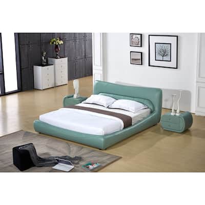 Avery Contemporary Cadet Blue Faux Leather Platform Bed