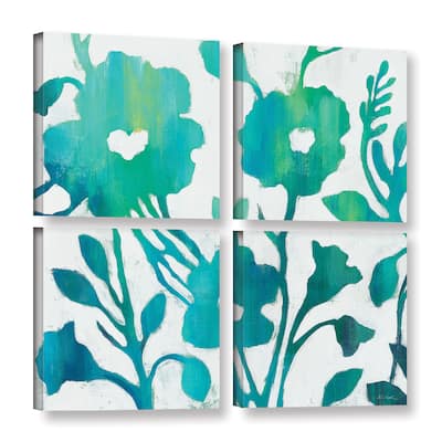 Silvia Vassileva's 'Teal Trio IV on White' 4 Piece Gallery Wrapped Canvas Square Set