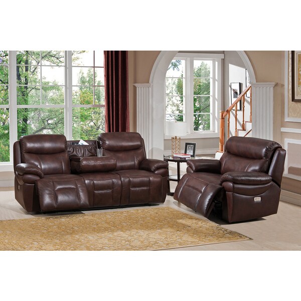 Sanford Top Grain Leather Power Reclining Sofa and Chair Set with