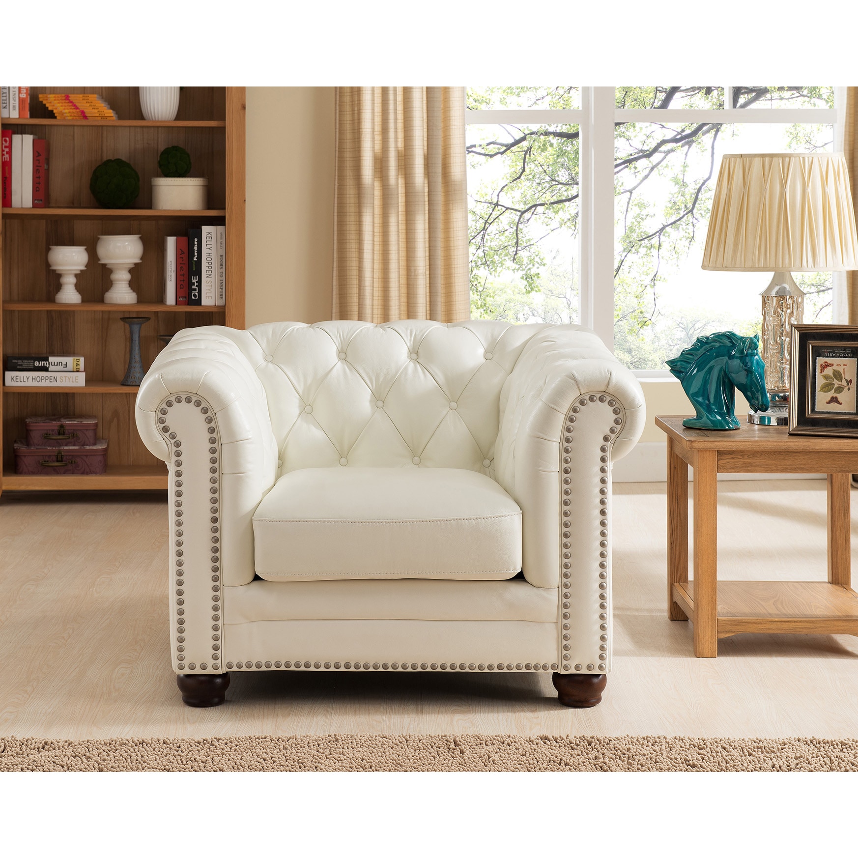 Nashville White Leather Tufted Chesterfield Sofa And Two Chair Set