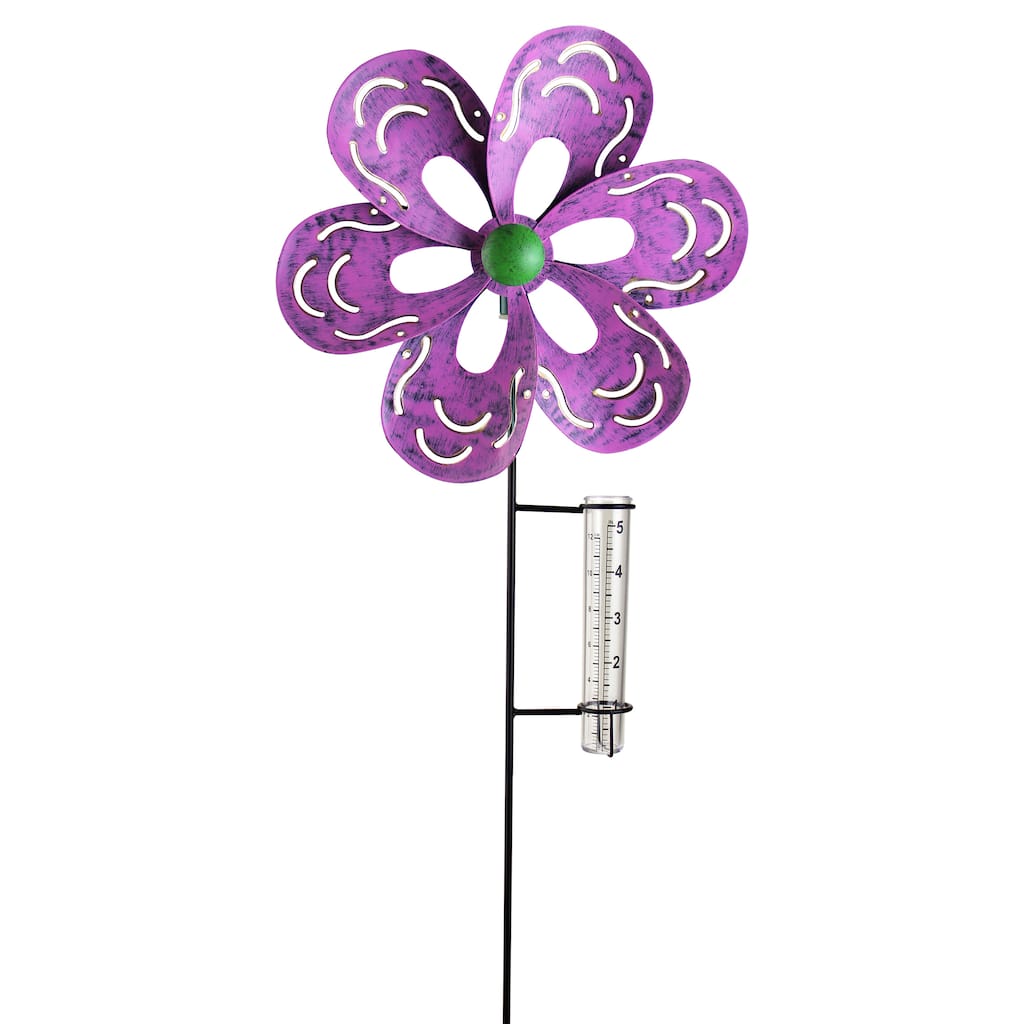 Exhart Purple Kinetic Flower Rain Gauge