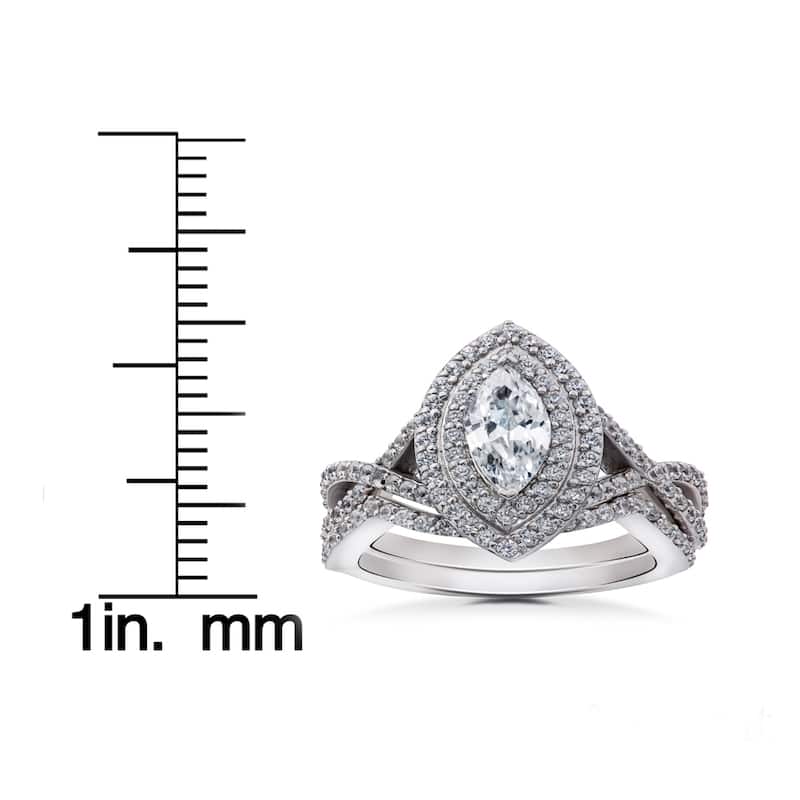 14k White Gold 2 3/8ct TDW Marquise Enhanced Diamond Engagement Double Halo Matching Wedding Ring Set (I-J, I2-I3)
